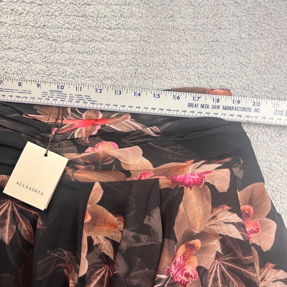 AllSaints nwt Erica Floral Miniskirt Ruched Ruffle size 12 Goth Edgy Boho Chic - Picture 4 of 7